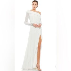 BEADED CUFF DROP SHOULDER FAUX WRAP GOWN -Size 8 NWT